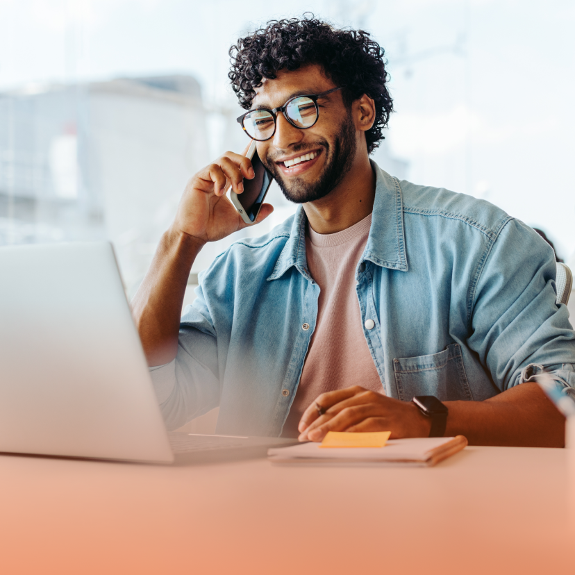 Man talking on cell phone and smiling