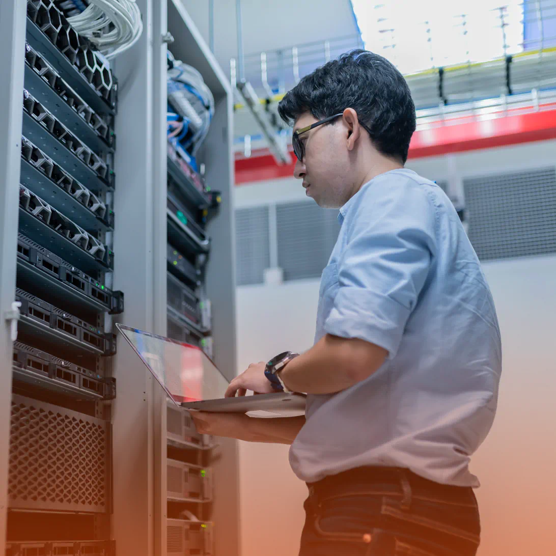Man looking at server