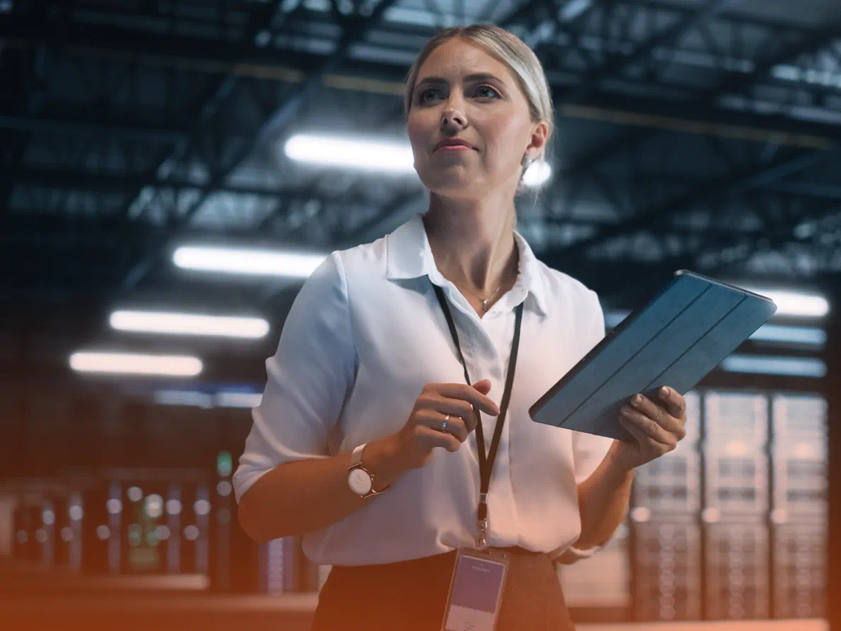 Professional female holding tablet device