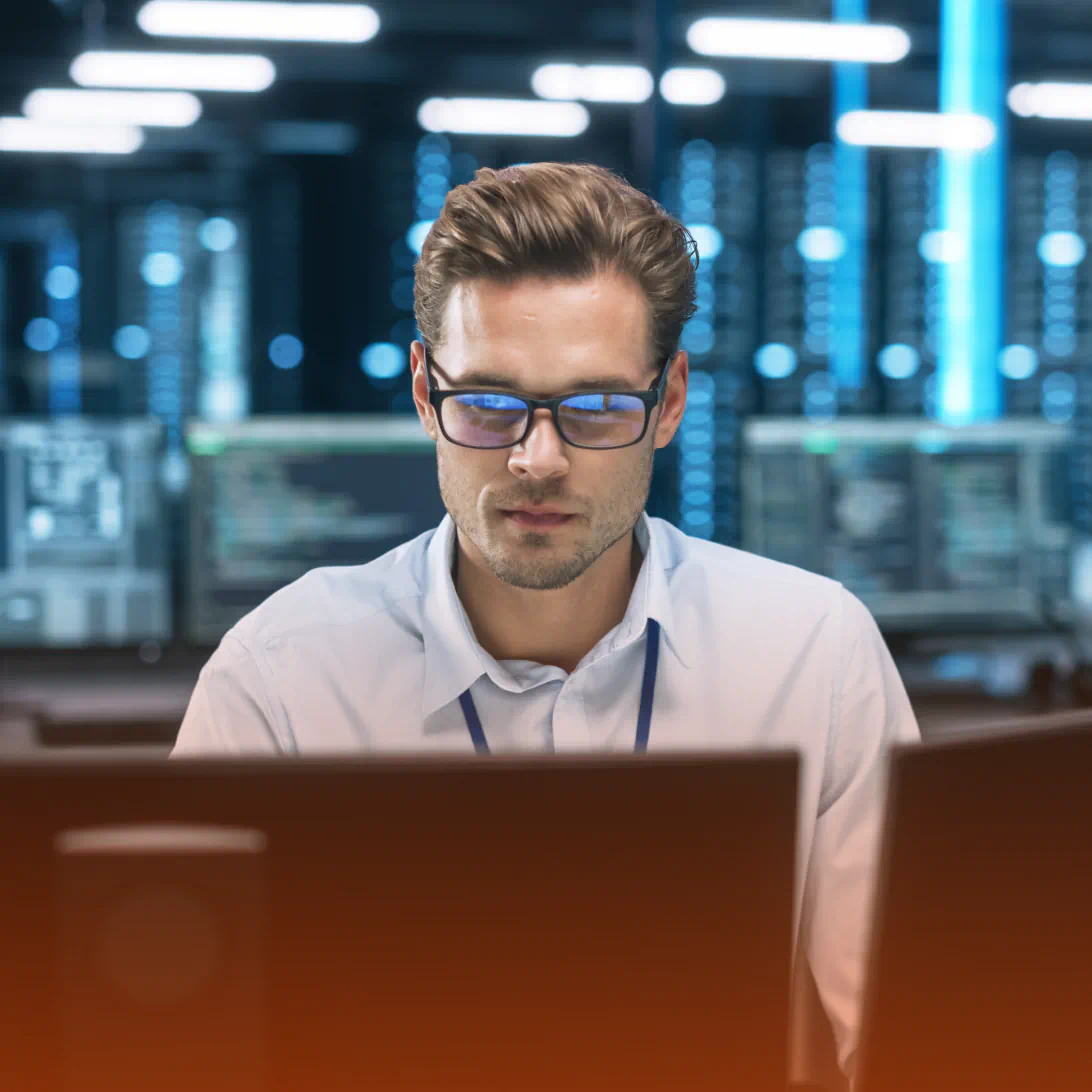 Professional man working on desktop computer